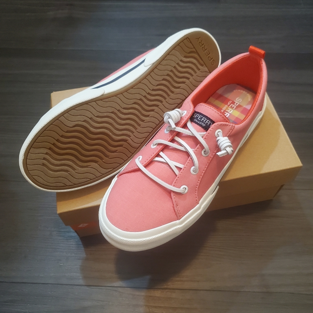 Sperry Pier Wave Chambray Red Sneakers with Memory Foam